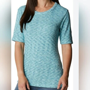 Columbia Women's Size Medium Space Dye Blue Fitted Super Soft Short Sleeve Top